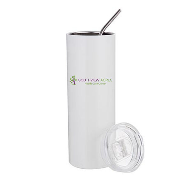20oz Stainless Steel Tumbler w/ Straw & Lid - Sublimated Logo Thumbnail